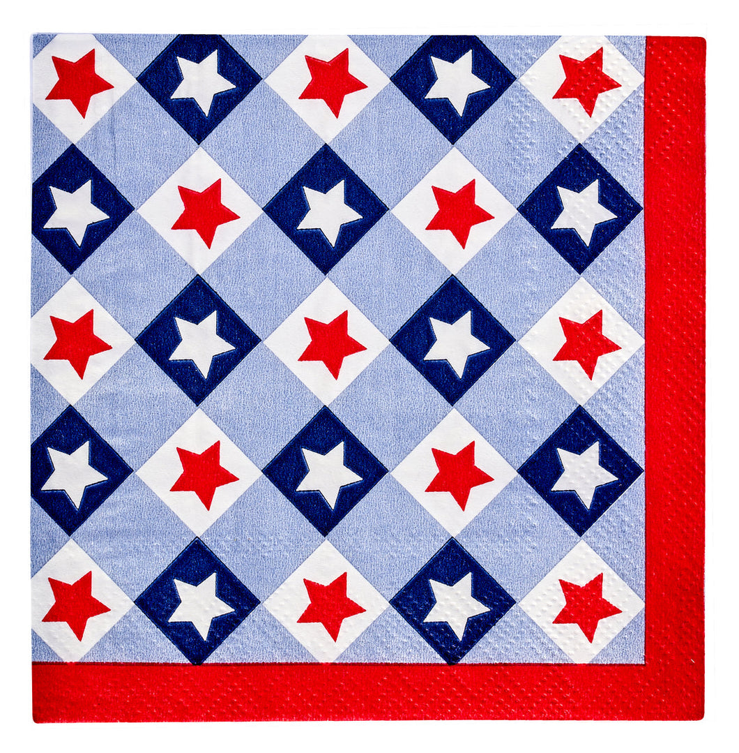 Patriotic Gingham Paper Cocktail Napkin