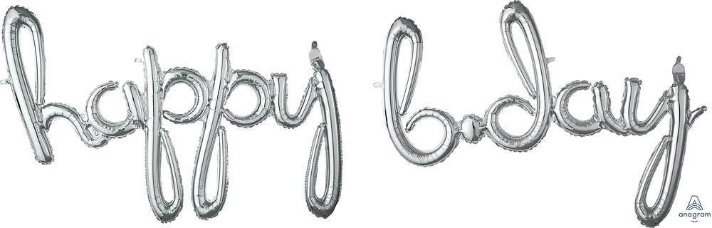 Script Phrase Happy Bday Silver Foil Balloon