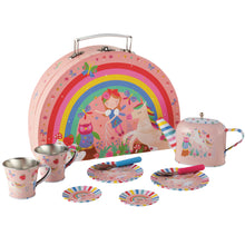 Load image into Gallery viewer, Rainbow Fairy Tin Tea Set is Semi Circle Foiled Case
