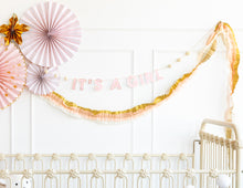 Load image into Gallery viewer, Baby Cream/Pink/Gold Crepe Paper Banner
