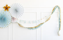 Load image into Gallery viewer, Cream/Blue/Gold Crepe Paper Banner
