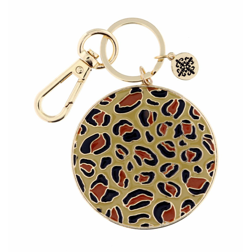 Leopard Enamel Circle Keychain