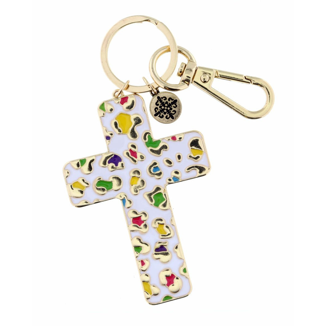 Colorful Leopard Enamel Cross Keychain