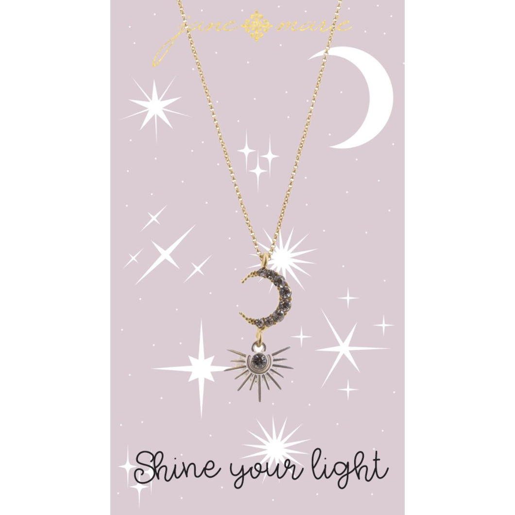 Clear Crystal Moon with Silver Starburst Necklace