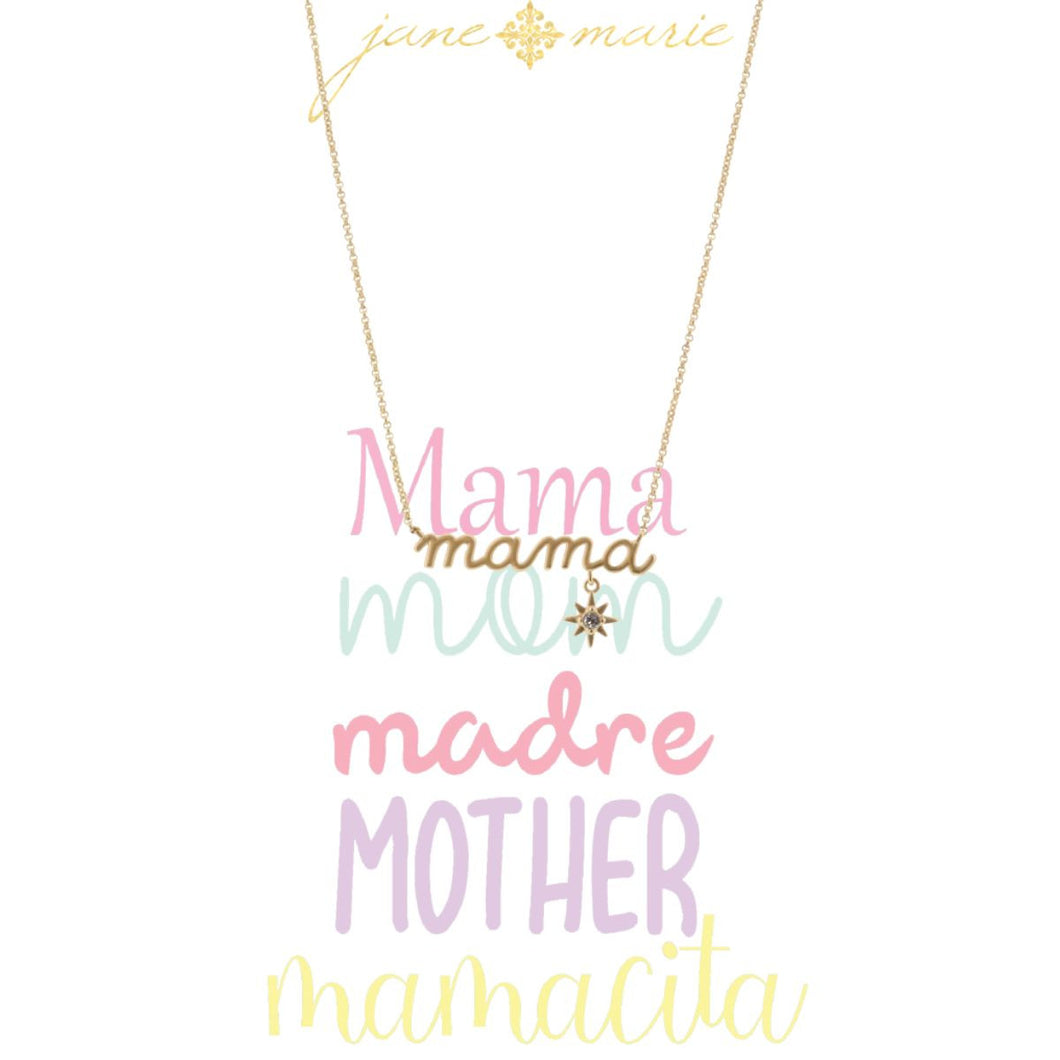 Gold Scripty Mama with Starburst Drop Necklace