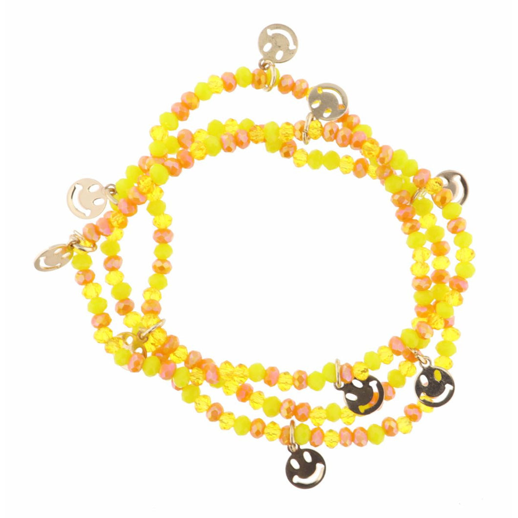 Yellow & Orange Beaded with Smiley Faces Bracelet