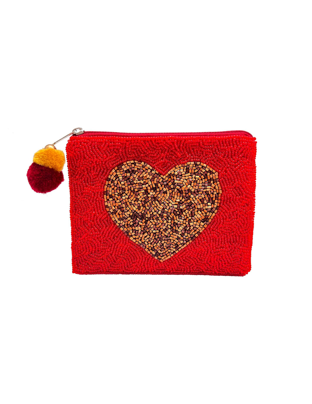 Red Heart Beaded Coin Pouch