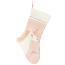 Load image into Gallery viewer, Pink Linen Unicorn Christmas Stocking
