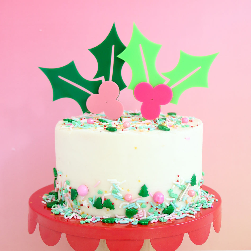 Holly and Berry Acrylic Christmas Cake Topper