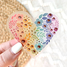 Load image into Gallery viewer, Clear Pride Rainbow Floral Heart Sticker
